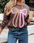 Bow Tie Contrast Terry Drop Shoulder Sweatshirt