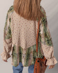 Floral Plaid Patchwork Ruffle Waffle Knit Shacket