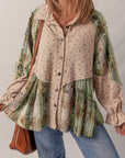 Floral Plaid Patchwork Ruffle Waffle Knit Shacket