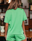 Solid V-Neck Tee and Drawstring Shorts Set