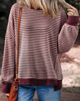 Stripe Ribbed Trim Drop Shoulder Top