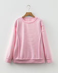 Solid Ribbed Exposed Seam Long Sleeve Top