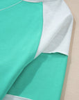 Aruba Blue Colorblock Patchwork Cross Seam Plus Sweatshirt
