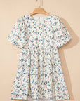 Floral Puff Sleeve Empire Waist Mini Dress