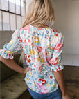 Solana Boho Flower Half Puff Sleeve Blouse