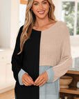 Colorblock Knit V-Neck Sweater