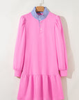 Stripe Contrast Collar Puff Sleeve Ruffle Mini Dress