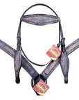 HILASON Western Horse Headstall Breast Collar Set Tack Genuine American Leather Barb Wire Rough Out Black