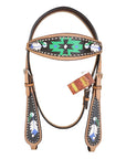 HILASON Western Horse Leather Headstall & Breast Collar Tack Set Geometry Feather