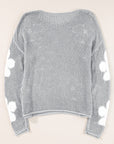 Floral Hollowed Knit Drop Shoulder Pullover Sweater