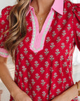 Floral V-Neck Short Bubble Sleeve Mini Dress