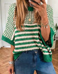 Stripe Draped 3/4 Sleeve Slouchy Sweater