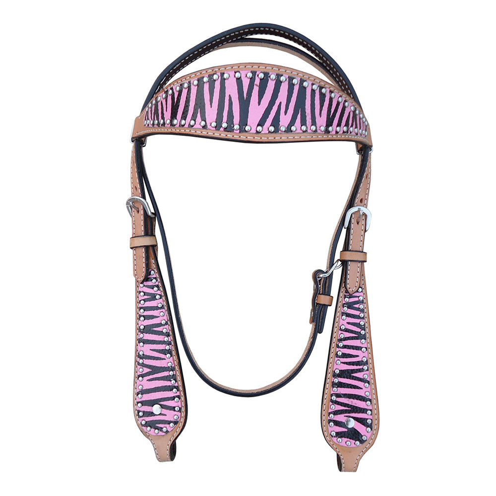 HILASON Western Horse Leather Headstall &amp; Breast Collar Tack Set Zebra