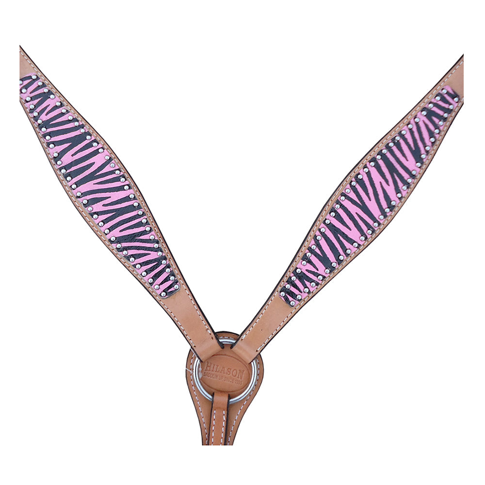 HILASON Western Horse Leather Headstall &amp; Breast Collar Tack Set Zebra