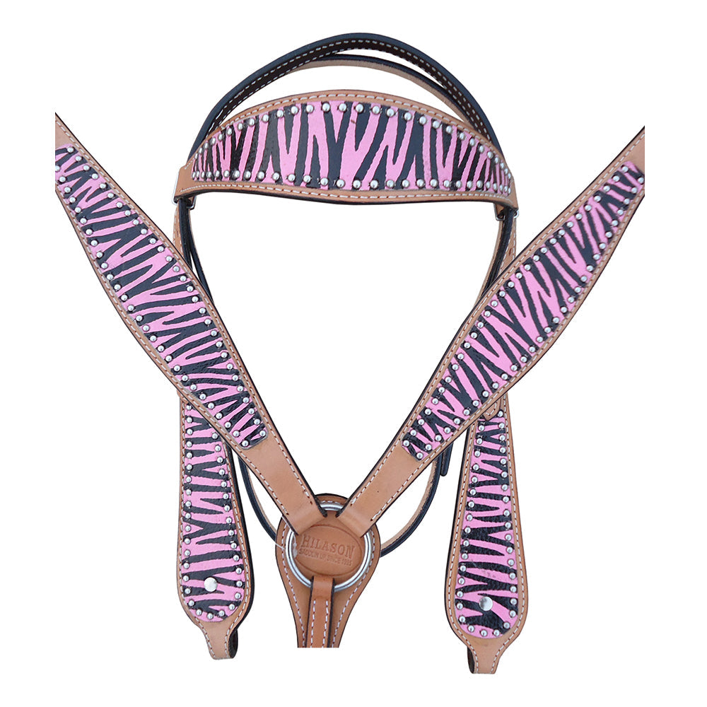 HILASON Western Horse Leather Headstall &amp; Breast Collar Tack Set Zebra