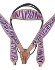 HILASON Western Horse Leather Headstall & Breast Collar Tack Set Zebra