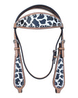 HILASON Western  Horse Leather Headstall & Breast Collar Set White Leopard