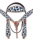 HILASON Western Horse Leather Headstall & Breast Collar Set White Leopard