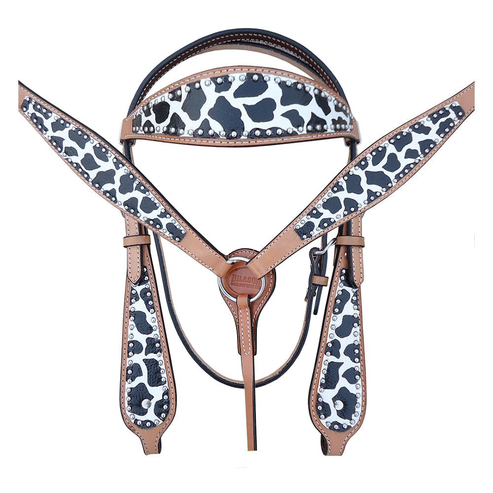 HILASON W. H. Leather Headstall &amp; Breast Collar Set White Leopard –