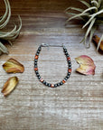 Sterling Silver Pearl Bracelet with Red-Orange Spiny Oyster Heishi