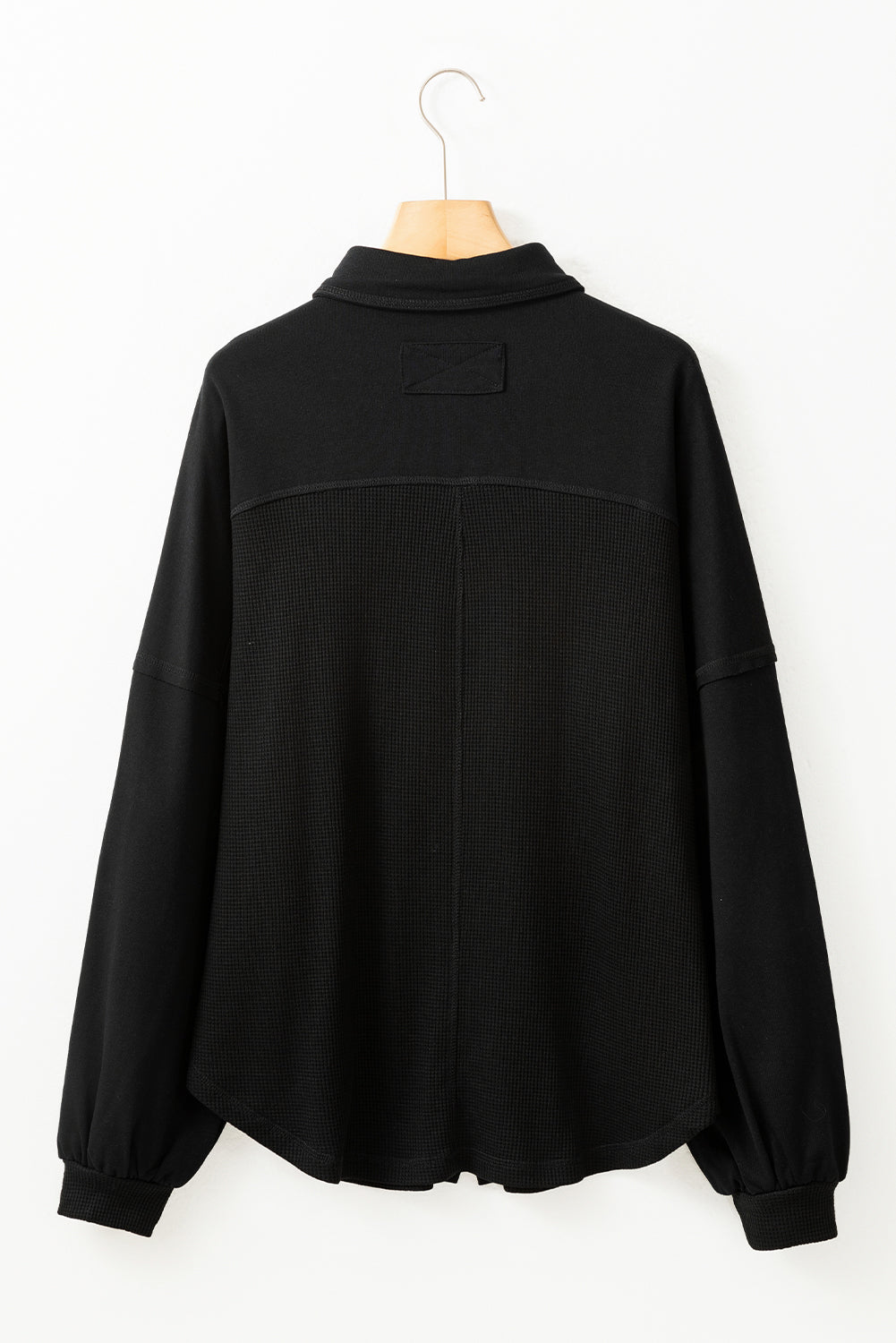 Waffle Knit Patchwork Reverse Seam Button-Up Shacket
