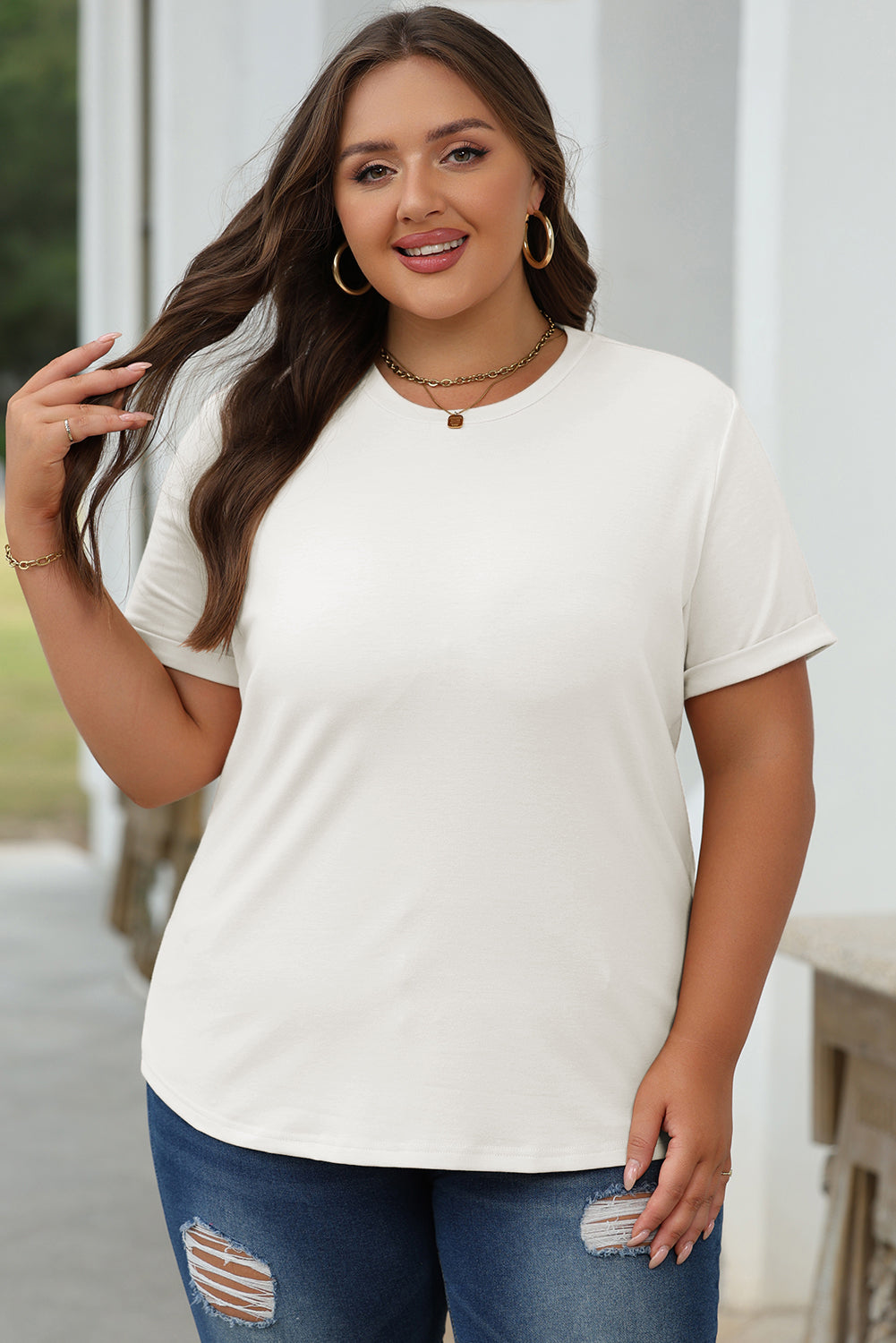 Solid Short Sleeve Crew Neck Tee
