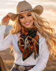 35X35" Dark Olive & Orange Paisley Wild Rag | Scarf WR3453