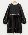Plus Size Leopard Contrast Trim Tie-Neck Mini Dress