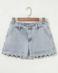 Scalloped Acid Wash High Waist Denim Shorts