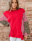 Stripe Leopard Patchwork Long Sleeve Sweatshirt