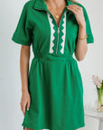 Geometric Patchwork Half-Zip Elastic Waist Dress