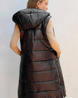 Black Hooded Long Quilted Vest PLUS Coat