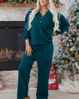 Waffle Textured Patchwork Hooded Top and Pants Set