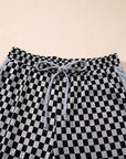 Checker Textured Patchwork Drawstring Waist Pants
