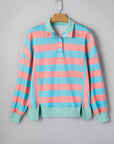 Colorblock Stripe Buttoned Collar Side Slit Top
