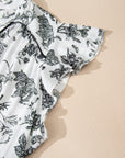 Plus Size Floral Ruffle Sleeve Midi Dress