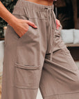 Mineral Wash Reverse Seam Drawstring Elastic Waist Pants