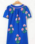 Floral Short Sleeve Split Neck Mini Dress