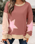 Star Patchwork Reverse Seam Drop Shoulder Sweatshirt