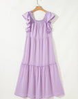 Ruffle Flutter Sleeve Square Neck Textured Maxi Dress