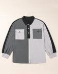 Colorblock Collared Ribbed Patchwork Pocketed Sweatshirt