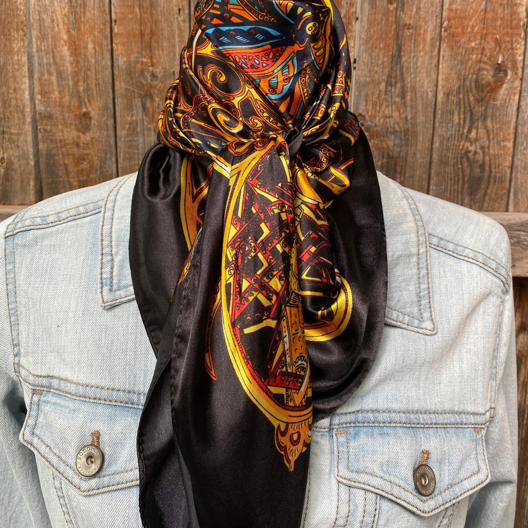 35X35"  Black &amp; Gold Wild Rag / Scarf WR3303