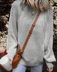 Stripe Ribbed Knit Boat Neck Sweater
