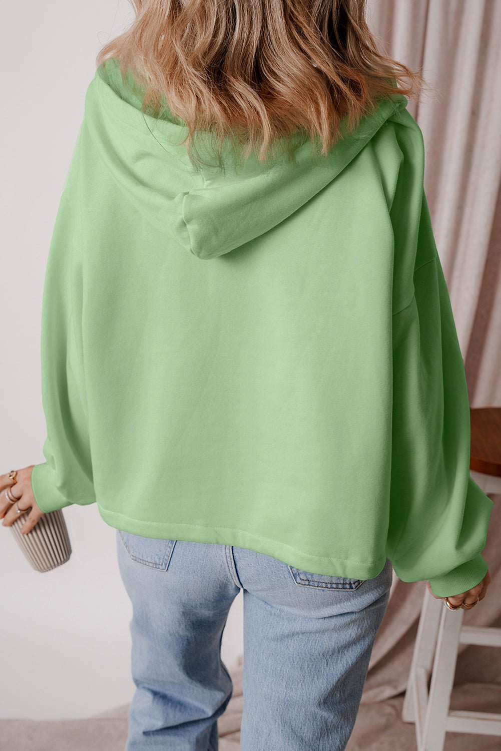 Kate Fleece Lined Half Zipper Kangaroo Pockets Loose Hoodie