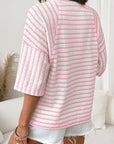 Stripe Textured Knit 3/4 Sleeve Top