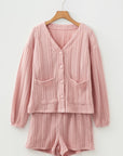 Cable Knit V-Neck Cardigan and Shorts Set