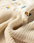 Floral Embroidered Textured Knit Sweater