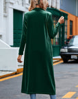 Velvet Open-Front Pocketed Cardigan