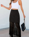 Polka Dot Sheer Lace Patchwork Asymmetric Skirt