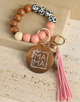 MAMA Wood Pendant Leopard Fringe Keychain
